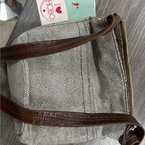 HOBO Textured Gray and Brown Hobo Bag